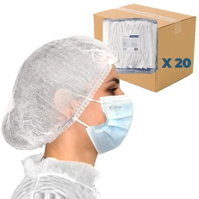 Imagen de Juego de 20x 100 Gorros desechables no tejidos, doble elásticos y antipolvo, OneProtek Gorro desechable 53 cm para el cabello, médicos, servicio comida, dentistas, laboratorios Blanco