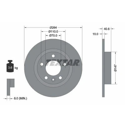 Imagen de TEXTAR PRO 92186403 Disco de freno 264 10 05/06 110 macizo revestido sin perno sujeción rueda, buje rueda OPEL: Corsa D Hatchback