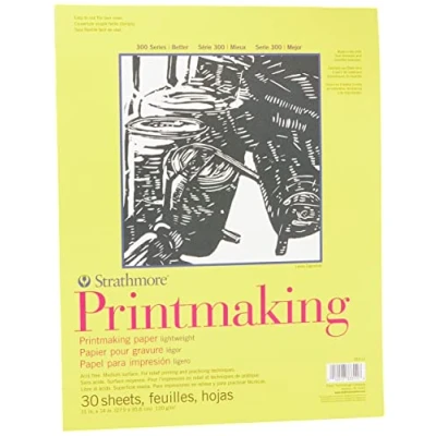 Imagen de Strathmore 300 Series Printmaking Bloc de Papel para impresión 11 x 14 Pulgadas, 30 Hojas, Blanco, 0.33x11x14.25 Inches