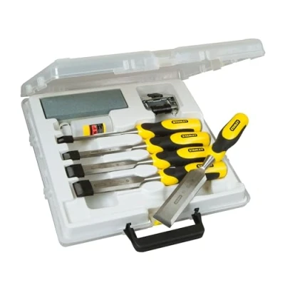 Imagen de STANLEY Kit de cinceles para madera (5 piezas), Formones, Dynagrip, Hoja acero carbono, Incluye piedra afilar/aceite/maletín, Tamaños: 6, 12, 18, 25, 32mm, 5 16 421