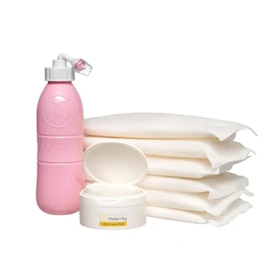 Imagen de Primeros días de maternidad: las compresas frías instantáneas originales del Reino Unido para la recuperación posparto. (6 frías+almohadillas hamamelis y botella Peri (rosa)