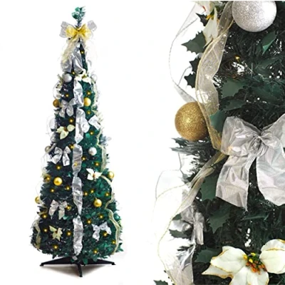 Imagen de Best Artificial Árbol de Navidad desplegable iluminado y decorado con luces alimentadas por pilas (blanco dorado)