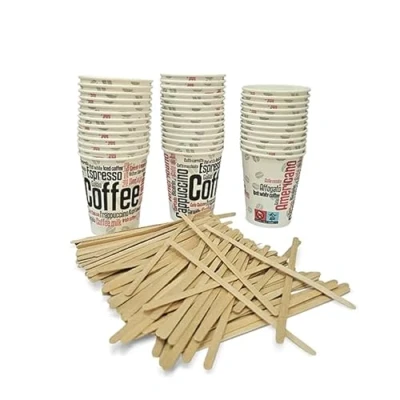 Imagen de TELEVASO 1000 Vasos Desechables 200 ML Cafe Carton con agitadores Cafe, ecologicos Reutilizables Bebidas Calientes, te, Leche, Resistentes al Calor, Capacidad
