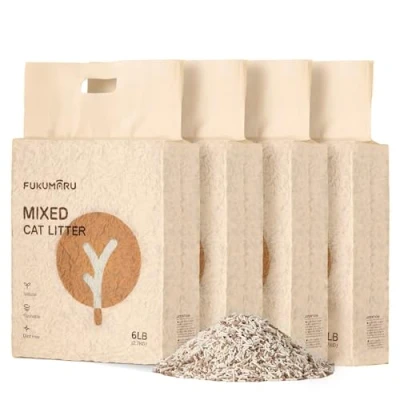 Imagen de FUKUMARU Arena de Tofu para Gatos 10.8kg aglomerante Gatos, Mezcla pellets madera manzana, Libre Polvo y fácil aglomerar, Control olores, se Puede desechar en el Inodoro
