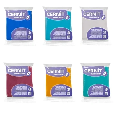 Imagen de CERNIT CE9256275AMZC Juego de 6 panes pasta polímero translúcida Masa para modelar hornear bloques 56 g (Saphia, Turquesa, Rubí, Esmeralda, Ámbar y Blanco)
