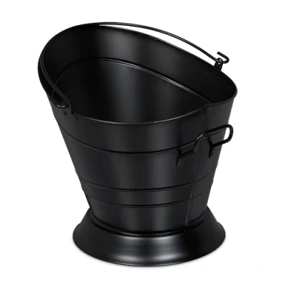 Imagen de Relaxdays Cubo para Cenizas con Asa, 6 L, Accesorio Chimenea, Estufa, Almacenar Carbón, Pellets, Hierro, Negro