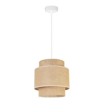 Imagen de Light Home Boho Lampara de Techo Colgante Modernas para Salón Dormitorio y Cocina Metal con Pantalla tela E27 1 Luce Base Blanca Yute