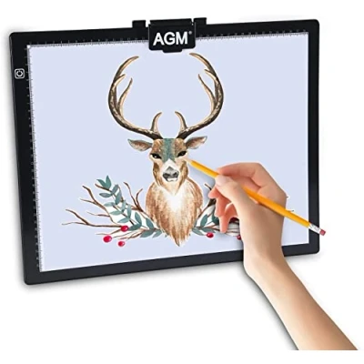 Imagen de AGM Mesa de luz Dibujo A3, Panel LED Ultra Delgada 345 * 430 7mm, Control Táctil, Ajuste Brillo Continuo, Interfaz Tipo C, Adecuada para Tatuajes, Dibujos, Dibujos y Animaciones