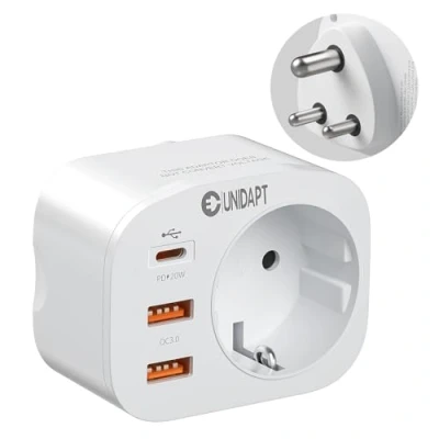 Imagen de Unidapt adaptador de viaje 4 en 1 para India con 3 USB, enchufe India, tipo D, Sri Lanka, Nepal, viaje,