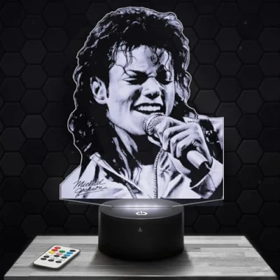Imagen de lámpara de mesilla noche, luz nocturna táctil M. Jackson LED ilusión 3D, idea regalo para niños y niñas, Navidad, noche o adultos. TOP