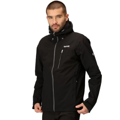Imagen de Regatta Birchdale, Impermeable Y Transpirable con Capucha Sellada para Senderismo de Rendimiento Activo Jackets Waterproof Shell, Hombre, Black/Magnet, S