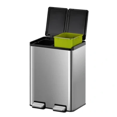 Imagen de EKO Cubo De Basura 20L + Esencial, Reciclaje Acero Inoxidable Doble Compartimento Cocina, Pedal y Cierre Suave Cubos