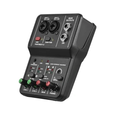 Imagen de COMETX tarjeta de sonido grabación, interfaz audio, grabación profesional, 16 bits/48 kHz, mini audio USB, 2 entradas y salidas con cable