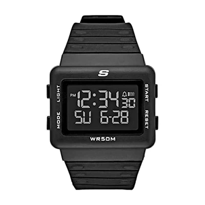 Imagen de Skechers Reloj para hombre Larson, movimiento digital, 44mm Caja de silicona negra con correa silicona, SR1077