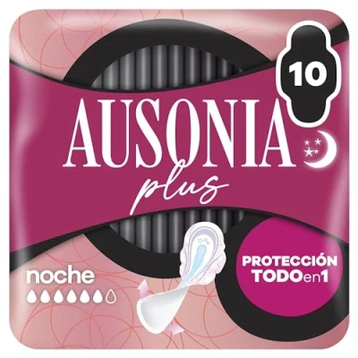 Imagen de Compresas Con Alas Y parte trasera más ancha, Ausonia Ultrafina Plus Noche, Protección Ligero Aroma Todo En Uno, 10