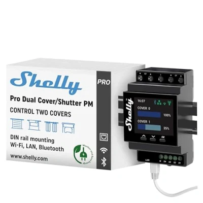 Imagen de Shelly Pro Dual Cover/Shutter PM, Conexión LAN, Wi Fi Y Bluetooth, Carril DIN profesional Smart Controller Con 2 Cubiertas de 16 A Cada Una, Automatizacion Del Hogar