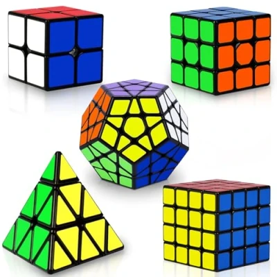 Imagen de Coolzon Speed Cube Set de Pyraminx + Megaminx 2x2 3x3 4x4 Magic Puzzle Cubes 5 Pack Cubo Mágico para Niño Adulto con Adhesivo PVC