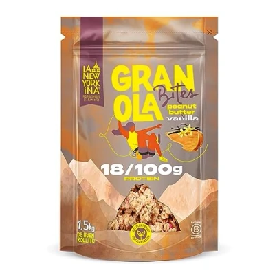 Imagen de la NEWYORKINA BITES Granola Peanut Butter Vainilla con copos de avena y crema cacahuete. el profundo sabor mantequilla cacahuete toque perfecto vainilla. 1,5Kg