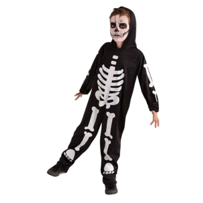Imagen de Rubies Disfraz esqueleto para niños, Jumpsuit con estampado brilla en la oscuridad, Oficial Halloween, Carnaval, Navidad