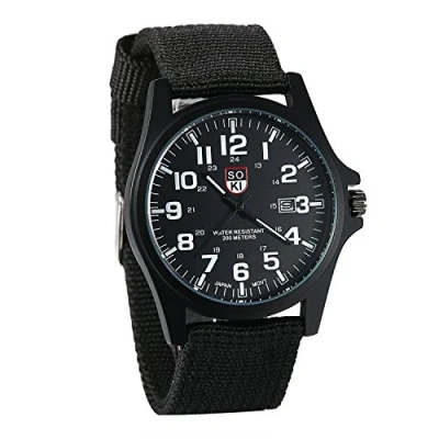 Imagen de JewelryWe Reloj Deportivo Digital Hombre, 24H Sencillo Grande, Correa de Nylon Números Arábigos con Calendario, Cuarzo Unisex, Color Negro