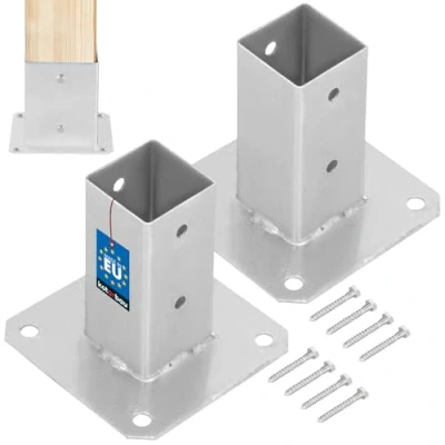 Imagen de KOTARBAU® Juego de 2 Base para Poste 5x5 cm Zincada Acero Anclaje Suelo Atornillable Soporte Postes Madera Cuadrados Galvanizado en Caliente
