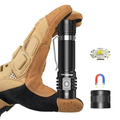 Imagen de Wurkkos WK03 Mini linterna LED, 1200 lúmenes, recargable USB C extremadamente brillante con LED 519A, IPX68 impermeable, tapa trasera magnética, EDC portátil(Negro)