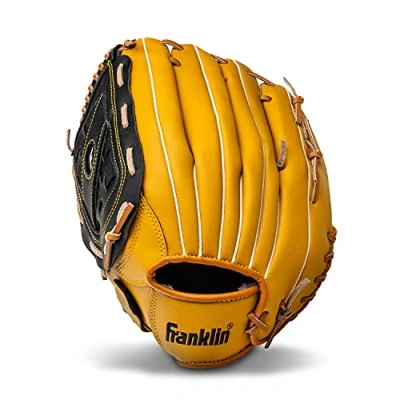 Imagen de Franklin Sports Field Master Manopla Lanzamiento de Mano sóftbol Adultos + jóvenes Guantes béisbol para Hombre Mujer Infield Outfield Tiro a la izquierda 14 Pulgadas, Unisex, Canela, 35,66 cm