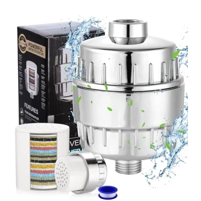 Imagen de Filtro de Ducha,25 Etapas Universal Purificador Agua Ducha,Filtro Ducha con 2 Cartuchos,Filtro Alta Presion Eliminar Cloro Fluoruro,elimina irritantes perjudiciales piel