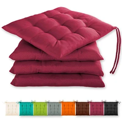 Imagen de Gräfenstayn® Juego de 4 Cojines 40x40x3cm con Correas sujeción para Interior y Exterior Junta Oeko Tex (Fucsia)