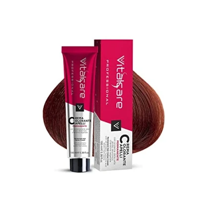 Imagen de Vitalcare Professional Coloración permanente profesional, crema colorante para el cabello, tinte cabello con proteínas de seda, rubio cobre (n 7/4), 100 ml