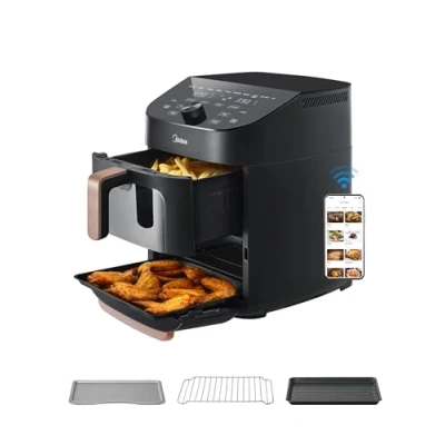 Imagen de Midea Dual Zone Heißluftfritteuse, 10L Airfryer, 2 Colores, Antihaftbeschichtung, spülmaschinenfeste Crower, 8 in 1, Mit App