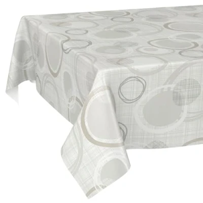Imagen de Anro Mantel de hule lavable, 95% PVC, 5% poliéster., Círculos geométricos, color blanco y plateado., 240 x 140cm Schnittkante
