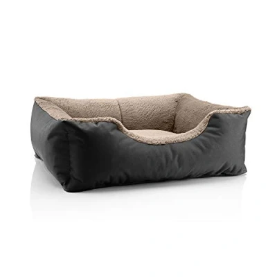 Imagen de BedDog Perro/Gato Cama Teddy S à XXXL, 14 Colores a Elegir, de Cordura y Microfibra, para Perros Lavable, cojín Perros, Interiores Exteriores, tamaño M, Negro/Beige