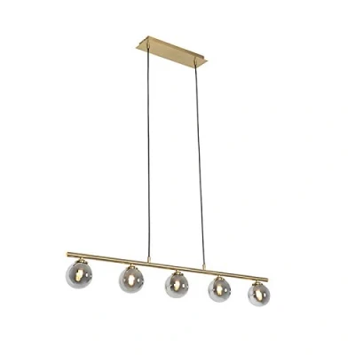 Imagen de Qazqa rústico Lámpara colgante moderna dorada 100cm cristal ahumado 5 luces ATHENS/Acero Alargada Adecuado para LED Max. x 28 Watt