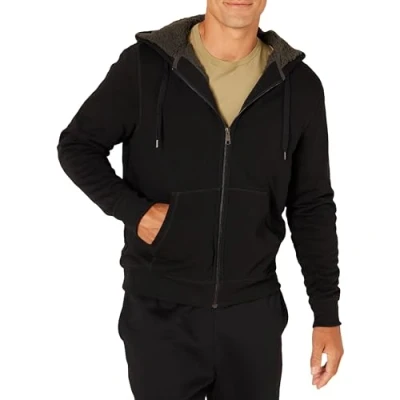 Imagen de Amazon Essentials Sudadera con capucha de forro polar y cremallera completa, sherpa Hombre, Negro, S