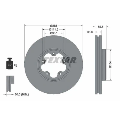 Imagen de TEXTAR PRO 93260603 Disco de freno 288 33 05/05 111,5 ventilación interna revestido sin perno sujeción rueda, buje rueda