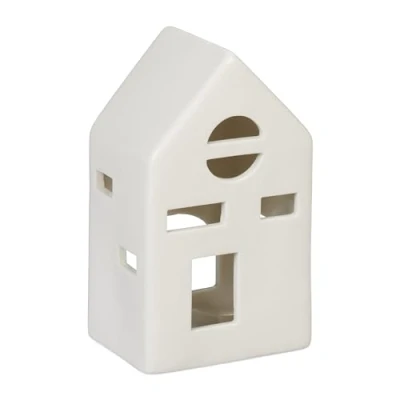 Imagen de Relaxdays Casita Portavelas de Cerámica, Casa Luz para 1 Vela Té, 12,5 x 7 6 cm, Portacandelitas, Blanco, 12.5 cm