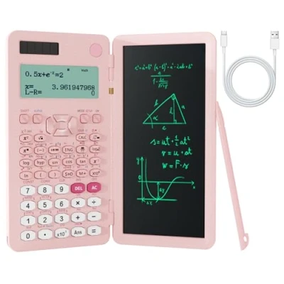 Imagen de NEWYES calculadora Científica Recargable 991ES con Tableta de Escritura, Kawaii Rosa Bloc Notas borrable, Suministros Escolares para Estudiantes Profesionales(Rosa)