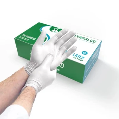 Imagen de VENSALUD Guantes de LÁTEX Desechables Sin Polvo Resistentes y Cómodos Para Laboratorios, Sanitarios, Cocina, Estudios tatuaje, Veterinaria, Limpieza, Examen 100 uds. Blanco Talla L
