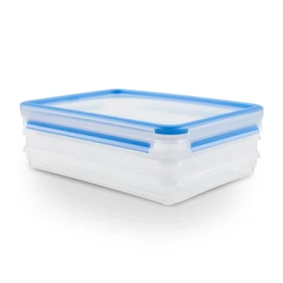 Imagen de Emsa Clip&amp;Close Set de 3 Conservadores Herméticos Plástico Rectangular 1L con sistema apilable y colector jugos, higiénico, no retiene olores ni sabores 100% libre BPA