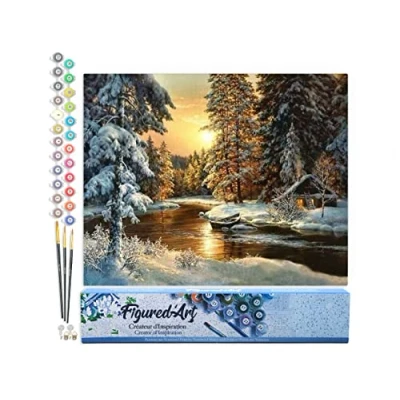 Imagen de Figured&#039;Art Pintar por Numeros Adultos La Puesta Del Sol De Nieve Manualidades pintura acrilica Kit Cuadro DIY completo 40x50cm sin bastidor