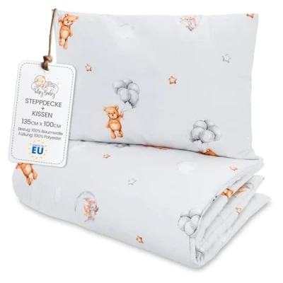 Imagen de Totsy Baby Edredon Relleno nordico Cama Infantil Algodón 100x135 Bebe rellena Juego de Manta 100 x 135 cm con Almohada 40 60 por niños e niñas Osos Peluche
