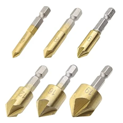 Imagen de CENPEK Juego de avellanadores 7 Piezas avellanador para Madera, Cambio rápido, vástago Hexagonal 1/4 Pulgada, 6 Flautas, punzón Central 90 Grados