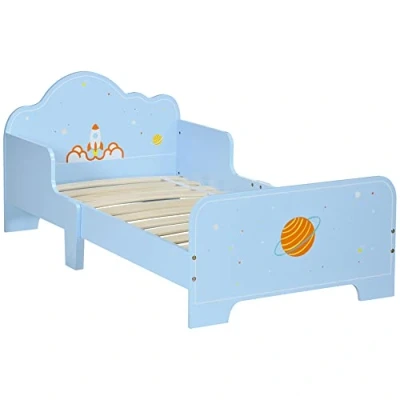 Imagen de ZONEKIZ Cama para Niños de 3 6 Años 143x74x59 cm Infantil Madera con Barreras Protección Carga Máx. 80 kg Mueble Dormitorio Moderno Azul
