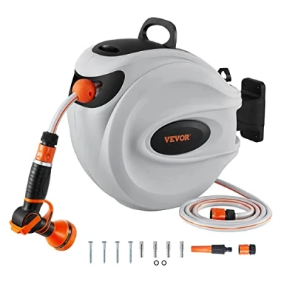 Imagen de VEVOR Carrete de Manguera Retráctil Giratorio 180 Automático Montado en Pared Enrollable Automática 35 m x 12 mm para Regar Césped Jardín, Lavar Auto, Bañar Mascota