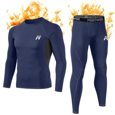 Imagen de MEETWEE Conjuntos térmicos Hombre, Manga Larga Camiseta Térmica Pantalones Largos Base Layer Thermo Function Ropa Deportiva de Invierno para Running Ciclismo Esquí