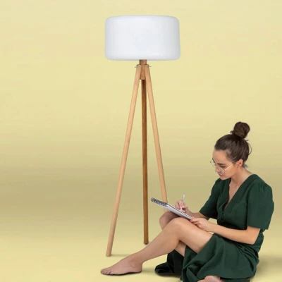 Imagen de CHLOE Lámpara de pie para exteriores trípode LED RGB Solar Inalámbrico Madera/Polietileno H140cm Blanco New Garden