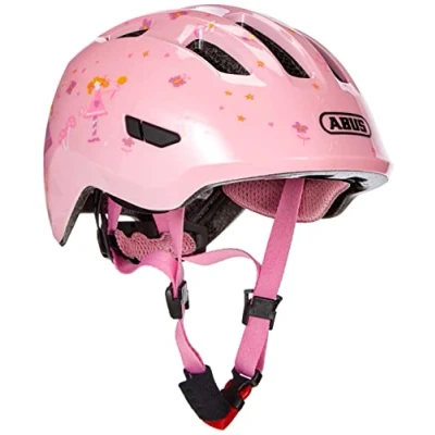 Imagen de ABUS casco infantil Smiley 3.0 de bicicleta con ajuste bajo, diseños adaptados a los niños y espacio para una coleta niñas rosa dibujo princesa, talla S