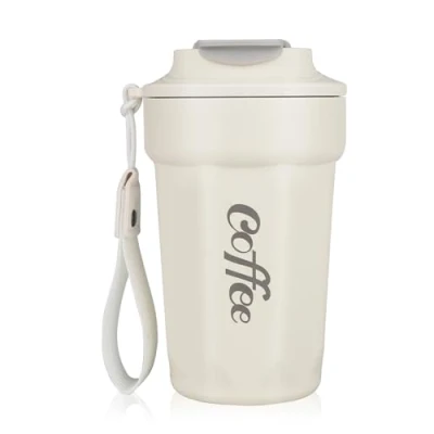 Imagen de Taza Café Termica para Llevar 480ml, Vaso Termico Frio y Caliente de Acero Inoxidable 316 sin BPA, Mini Coffee Mug Termo Pequeño Prueba Fugas, Reutilizable Cup Coche Blanco