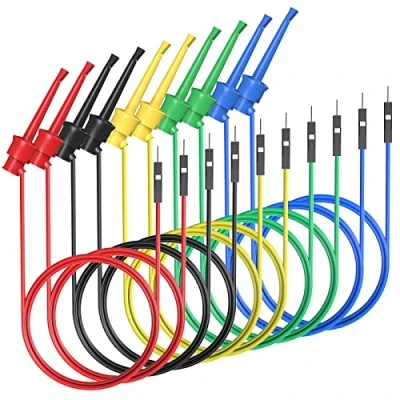 Imagen de Cleqee 10 cables de puente para tablero pan macho probar clips gancho, prueba silicona + cabezal 2 mm PCB DIY Kit